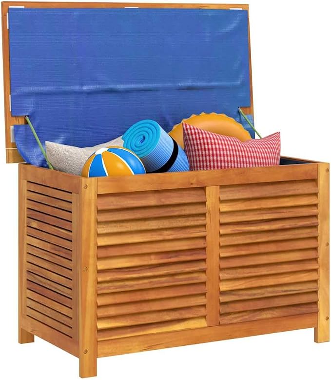Natural Acacia Wood Garden Storage Box Outdoor Furniture Organizer with Water Resistant Design for Patio Balcony Terrace Cushion Blanket Storage