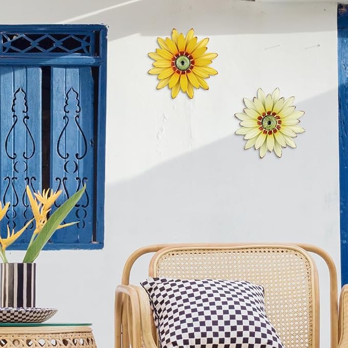 hogardeck 2 PCS 11" Metal Sunflower Wall Decor for Indoor Outdoor, Sunflower Kitchen Wall Decor Floral Metal Wall Art, Outdoor Decor for Bathroom, Living Room, Porch, Garden, Yard