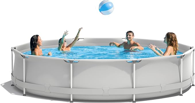 Goplus Above Ground Swimming Pool, 12ft x 12ft x 30inch Outdoor Steel Frame Pool W/Pool Cover, Reinforced Steel Frame, Round Swimming Pool for Backyard, Garden, Patio, Balcony (Gray)