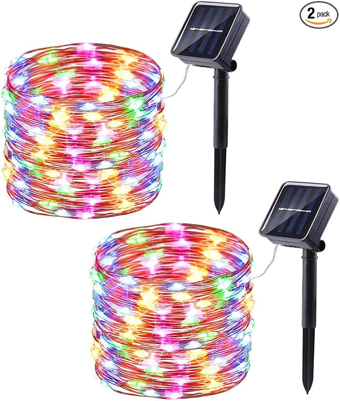 Lomotech Solar Fairy Lights Outdoor, 2 Pack Total 66ft 200 LED,Multicolor | Solar String Lights Waterproof 8 Modes Twinkle Lights for Outdoor, Patio, Garden, Yard, Party, Wedding, Tree Decoration