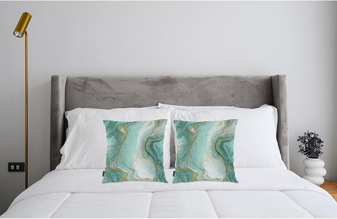 Swono Turquoise Marble Pillow Covers Cushion Covers, Abstract Ocean Marble Green Gold 18 X 18 Inch Set of 2 Throw Pillow Cover Pillowcases Home Decorative for Couch Sofa Car Bedroom, No Insert