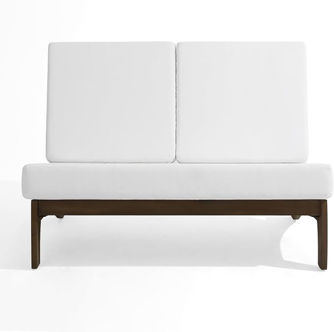 Outdoor Furniture Patio Couch, Weather Resistant Patio Loveseat Sofa Couch with Removable Cushion & Pillows, Teak Wood Frame for Porch & Backyard Seating - Beige
