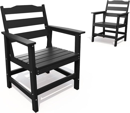 THOEOE Outdoor Dining Chair Set of 2, Patio Dining Chairs with Arms, All-Weather HDPE Outdoor Chairs for Garden, Poolside, Deck, Black