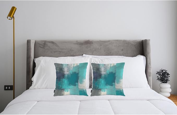 Swono Abstract Painting Throws Pillows Covers for Couch, Graffiti Turquoise Grey Brush Decorative Pillow Cases for Men Women, Comfortable Pillow Cushion Cover Pack of 2 18"X18" for Home Sofa Bed