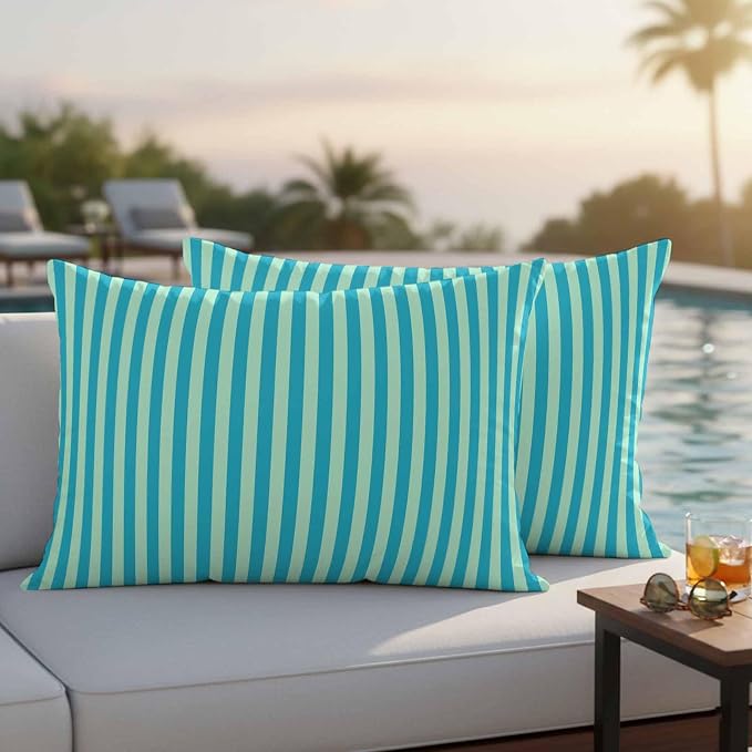 Lumbar Pillow Covers 20x12 Inch Set of 2, Modern Striped Waterproof Outdoor Cushion Covers, Geometric Abstract Minimalist Decorative Pillowcases for Couch, Sofa, Bed, Garden, Patio