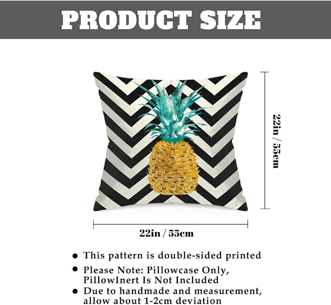 22x22 Inch Outdoor Pillow Covers Set of 2 Waterproof Throw Pillow Covers Decorative Couch Cushion Covers Pineapple On Stripes Square Pillowcases Protectors for Patio Garden Sofa