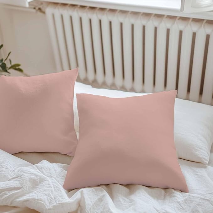 Throw Pillow Covers 24x24 Inch Set of 2, Pink Pure Color Waterproof Outdoor Pillow Covers, Aesthetics Contemporary Luxury Decorative Cushion Pillowcases for Couch, Sofa, Bed, Garden, Patio