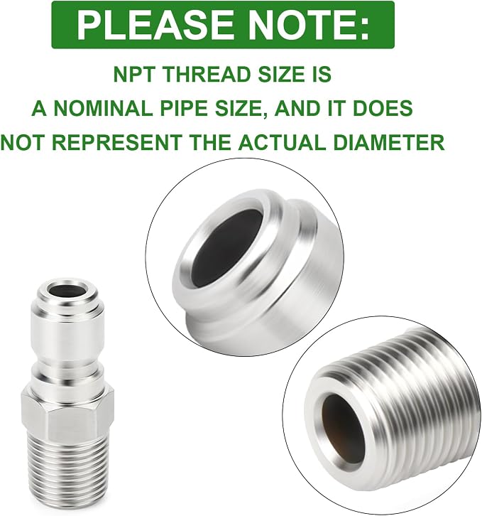 TAISHER 8PCS 304 Stainless Steel 3/8" Male NPT High Pressure Washer Quick Connect Plug for Pressure Washing Gun Hose Accessories