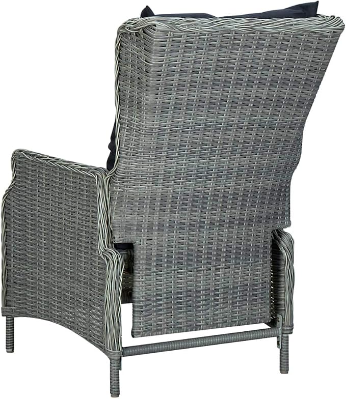 9 Piece Patio Dining Set with Cushions Poly Rattan Light Gray Outdoor Reclining Chairs PE Wicker Table Tempered Glass Garden Furniture