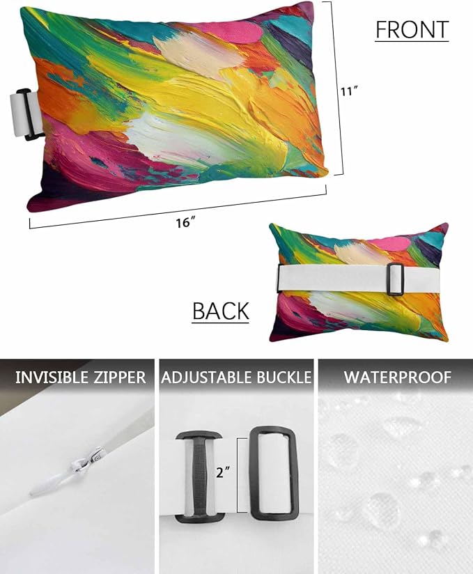Pack of 4 Colorful Oil Painting Lumbar Pillow Covers, Outdoor Waterproof Throw Pillow Covers Set, Modern Abstract Art Rainbow Color Decorative Cushion Case for Patio Beach, 11x16 Inch