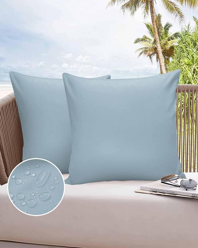 Outdoor Waterproof Throw Pillow Covers Set of 2 Winter Sky Blue Pillowcases 26x26 Inches Solid Color Patio Decorative Pillows Cushion Case Patio Pillows for Couch Bed Chair Garden
