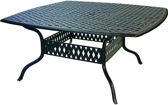 Darlee Nassau 10 Pc Cast Aluminum Dining Set w/ 64 Inch Square Series 30 Table & Lazy Susan in Antique Bronze/Sesame