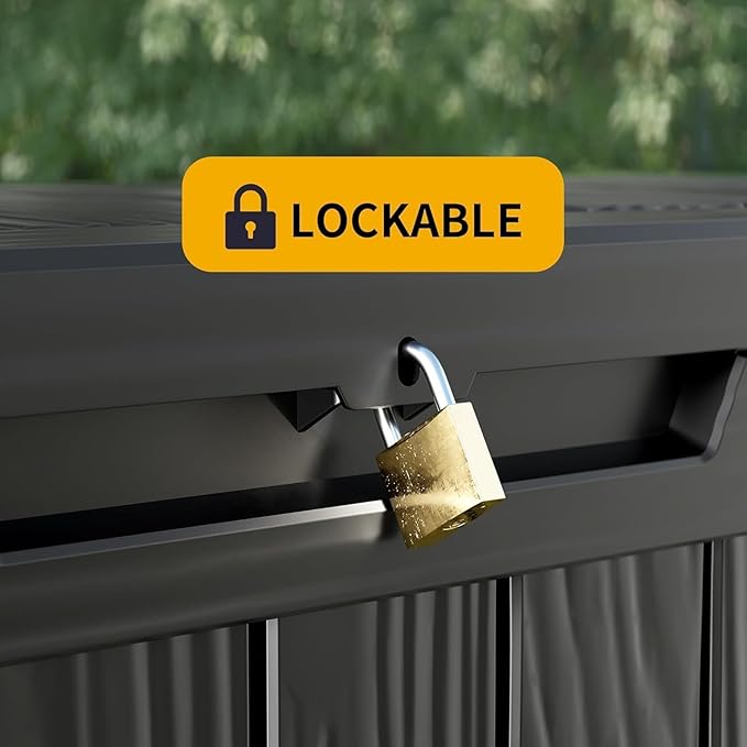 200 Gallon Waterproof Large Resin Deck Box Indoor Outdoor Lockable Storage Container for Patio Furniture Cushions Garden Tools, Black