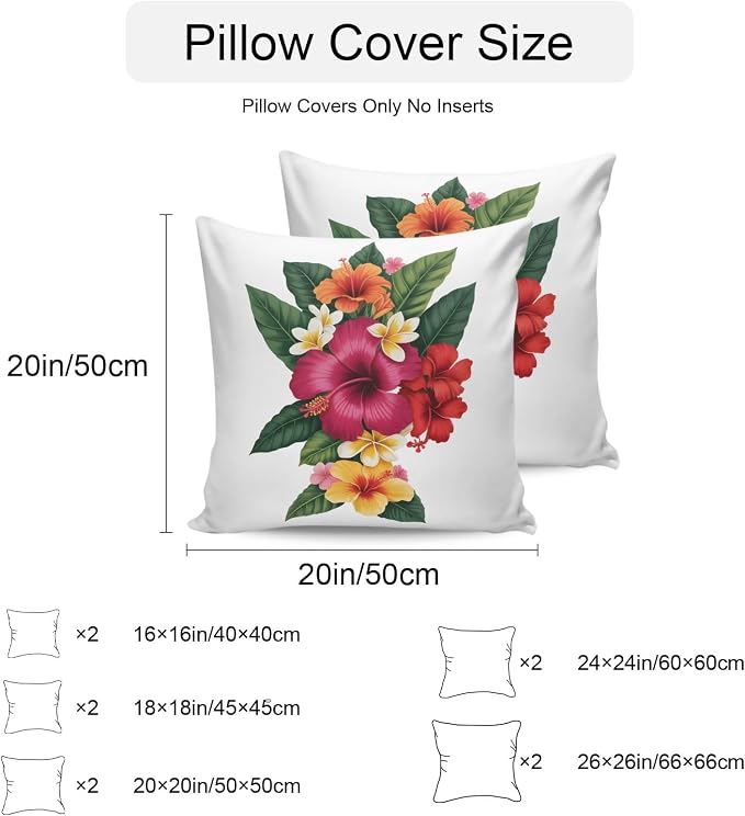 Pink Red Yellow Hibiscus Outdoor Pillow Covers 26x26 Inch Throw Pillow Covers Set of 2 Waterproof Decorative Pillow Cases Farmhouse Tropical Floral Cushion Covers for Patio Furniture Garden Couch Sofa