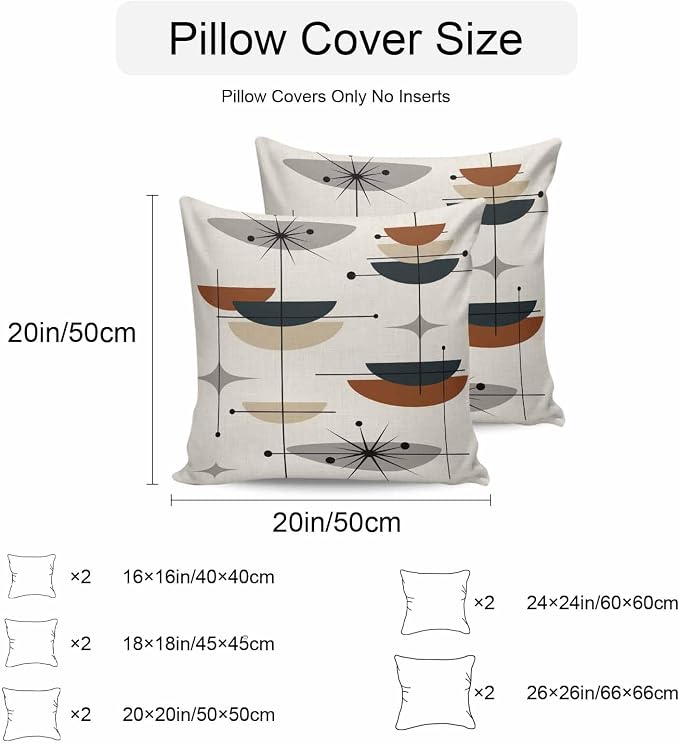 Vandarllin Outdoor Throw Pillows Covers 24x24 inch Set of 2 Waterproof Boho Mid Century Decorative Zippered Cushion Covers for Patio Furniture, Black Orange Geometric Abstract Lumbar Pillowcases
