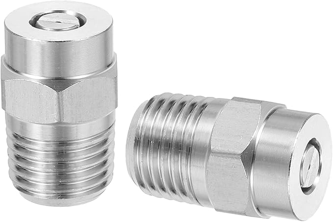 uxcell 2Pcs Pressure Washer Nozzle, Stainless Steel Thread Nozzles Tips, Universal Replacement for Undercarriage Cleaner Water Broom, 1/4 Inch NPT Male, 25 Degree 030 Orifice