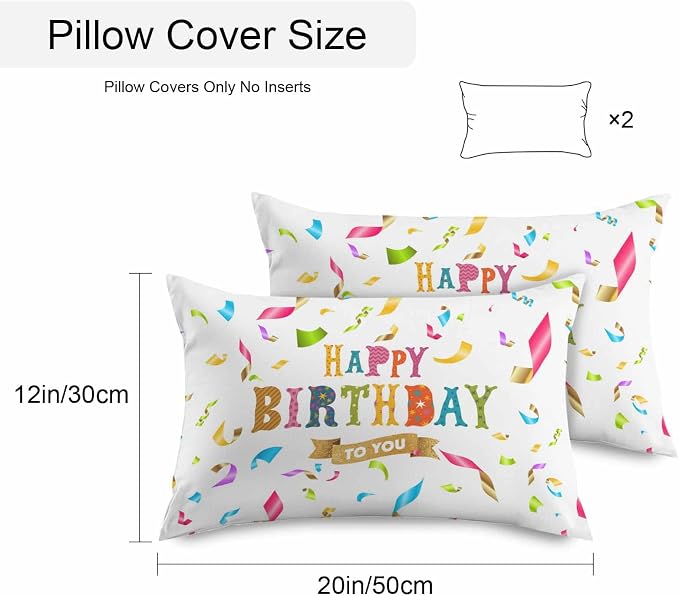 Vandarllin Outdoor Throw Pillows Covers 20x12 inch Set of 2 Waterproof Happy Birthday Decorative Zippered Cushion Covers for Patio Furniture, Colorful Ribbon Celebration Lumbar Pillowcases