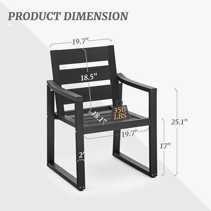 Cozyman HDPS Outdoor Dining Chairs Set of 8, 350 LBS, Patio Dining Chairs with Armrest, All Weather Outdoor Kitchen Chairs with Square Frame Legs for Outdoor Indoor, Lawn, Garden, Backyard, Black