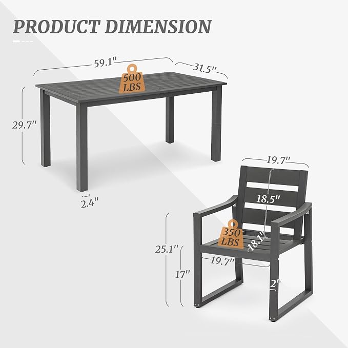 Cozyman HDPS 7-Piece Outdoor Patio Dining Set, All Weather Dining Table and Chairs, Resin Patio Furniture Dining Sets for Outdoor Indoor, Patio, Garden, Lawn, and Backyard, Dark Gray