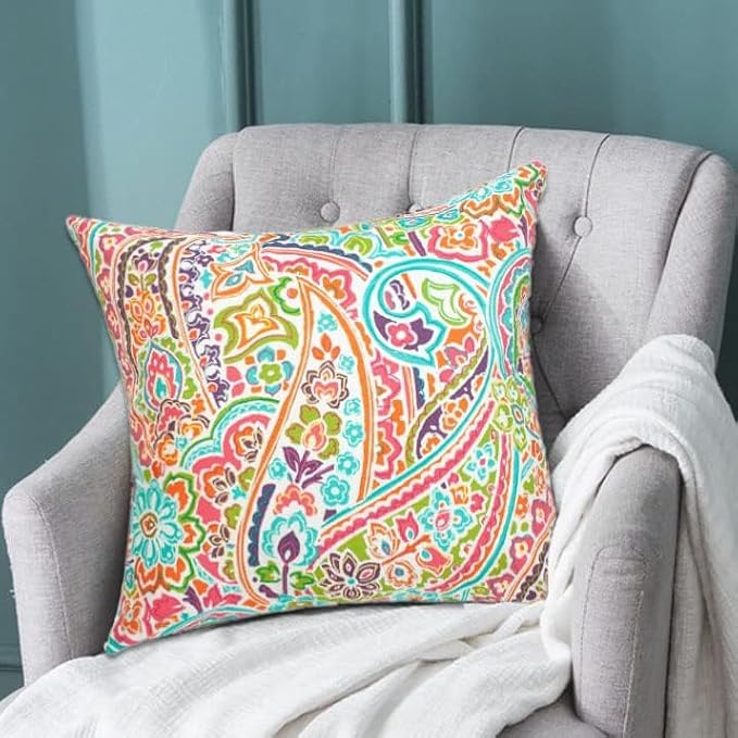 Outdoor Pillow Covers 18x18 Inch Pack of 2, No Insert-Melora Paisley | Square Throw Pillow Covers, Water-Repellent, Modern Pillow Cases for Sofa Patio Couch Decoration