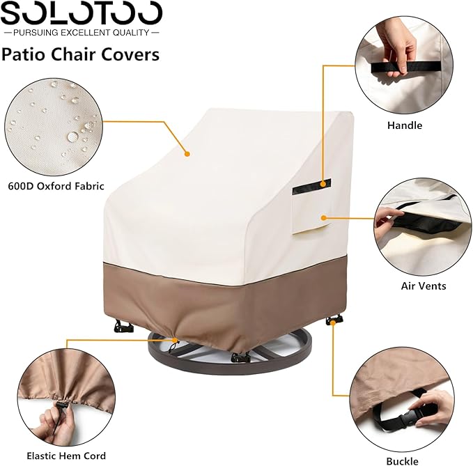 Patio Chair Covers Waterproof Heavy Duty Patio Furniture Covers, 33W x 35D x 36H Inches Swivel Outdoor Chair Cover 4 Pack (Beige)