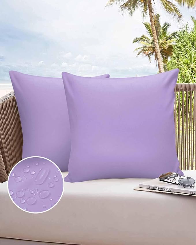 Outdoor Waterproof Throw Pillow Covers Set of 2 Lavender Purple Pillowcases 20x20 Inches Simple Style Patio Decorative Pillows Cushion Case Patio Pillows for Couch Bed Chair Garden