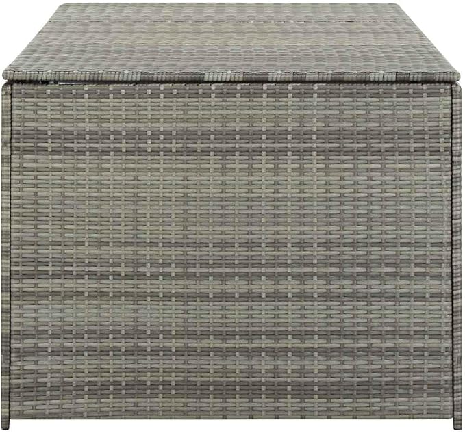 Grey PE Rattan Garden Storage Box, Collapsible Outdoor Storage Chest with Steel Frame