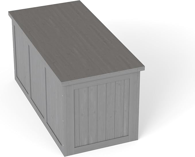 CIATRE 67-Gallon Outdoor Wooden Deck Box – Solid Wood Storage Bench with Seat & Table Top, Weather-Resistant Patio Cushion & Pool Toy Organizer -Grey
