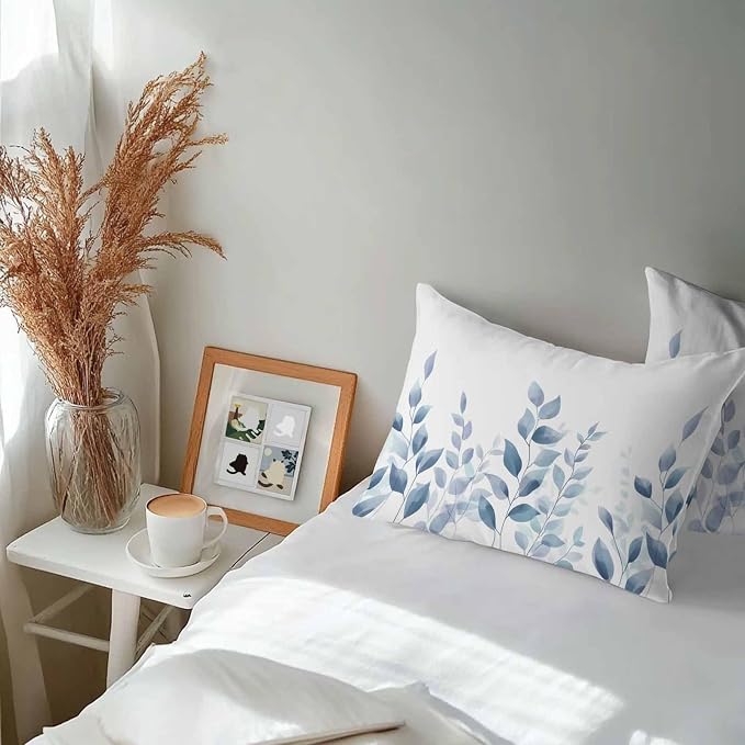 Blue Botanical Outdoor Waterproof Throw Pillow Covers 20x12 Set of 2, Pastoral Leaf Watercolor Decorative Pillowcases Cushion Pillowcase for Couch Sofa Patio Outside Pillow Protector