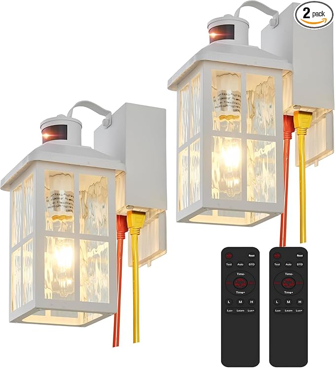 Porch Lights with GFCI Outlet with Remote | Dusk to Dawn Motion Sensor Outdoor Light, Upgraded 4 Lighting Modes Exterior Fixture Outside Lights for House Patio Garage