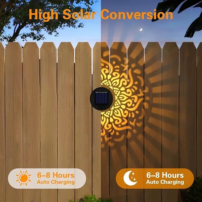 DDRIC Decorative Solar Mandala Lights, Metal Solar Powered Outdoor Wall Sconces, Waterproof Step Lights, Warm Yellow Glow, for Garden Fence Patio Deck Yard Decor (3PCS)