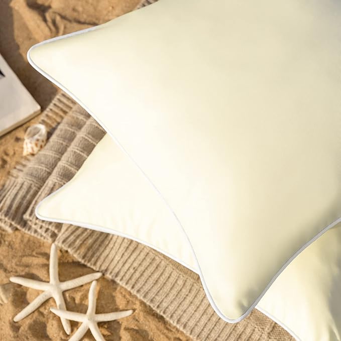 Phantoscope Pack of 2 Outdoor Waterproof Solid Throw Decorative Pillow Cover Decorative Square Outdoor Pillows Cushion Case Patio Pillows for Couch Tent (18''x18'', Cream Cheese)