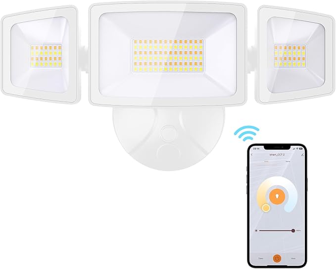 Onforu 55W Smart LED Flood Lights Outdoor, 5500LM, Tunable 2700K-6500K, APP Control, WiFi Alexa Security Lights with Timer & Adjustable 3 Head, IP65 Waterproof for House, Yard, Porch, Garage, Backyard