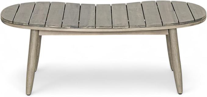 Merax 2-Piece Acacia Wood Patio Loveseat Set with Coffee Table | Grey Acacia Frame, Woven Rope Loveseat, Thick Beige Cushions, Arc Coffee Table For Porch, Garden, Backyard Or Balcony