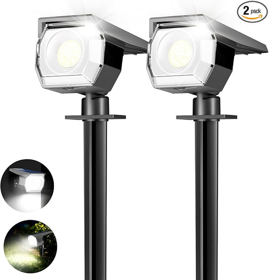 2 Pack Solar Spot Lights Outdoor Waterproof, Landscape Spotlights | Cool White, Solar Powered, Auto On/Off, Lighting for Outside Pathway Yard Lawn Flag Garden Walkway Pathway