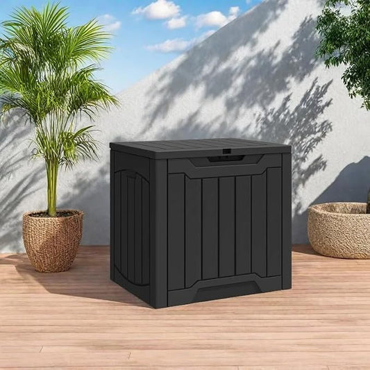31 Gallon Outdoor Waterproof Resin Deck Box – Side Table Storage Box, Black