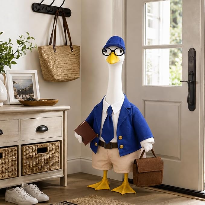 Celltestria Office Worker Goose Outfits Blue Workwear Goose Costume Porch Goose Clothes with Briefcase Book Glasses for 23'' Geese Outdoor Lawn Patio Yard Garden Decor