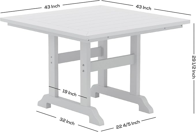WestinTrends Malibu 5 Piece Adirondack Outdoor Dining Set, All Weather Poly Lumber Patio Table and Chairs Furniture Set, 43" Trestle Square Dining Table and 4 Adirondack Dining Chair, Teak