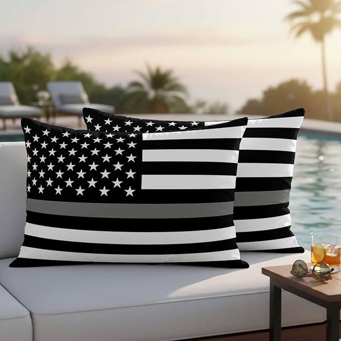 Thin Gray Outdoor Waterproof Throw Pillow Covers Set of 2, 20"x12", Line Law Enforcement Correctional Corrections Guards Officers Decorative Pillow Covers Outside Cushion Case for Patio Porch Garden