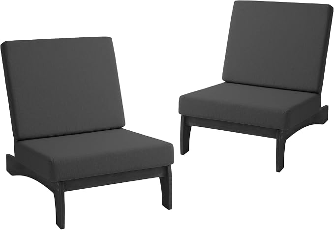 2 Piece Dark Wood Patio Chairs Outdoor Bistro Chair, All Weather Outdoor Furniture Patio Sofa Backyard Seating Group Conversation Sets with Dark Gray Cushions