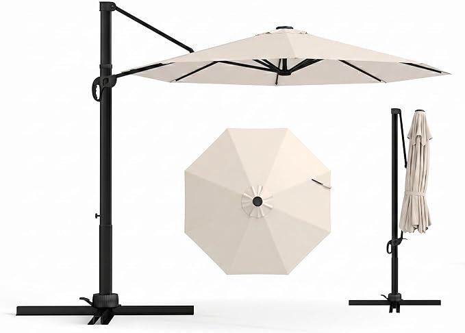 10 FT Round Cantilever Umbrella,Easy Tilt, Fade Resistant & 360° Rotation, Offset for Pool Deck Backyard Patiooff-white (Base not Included)