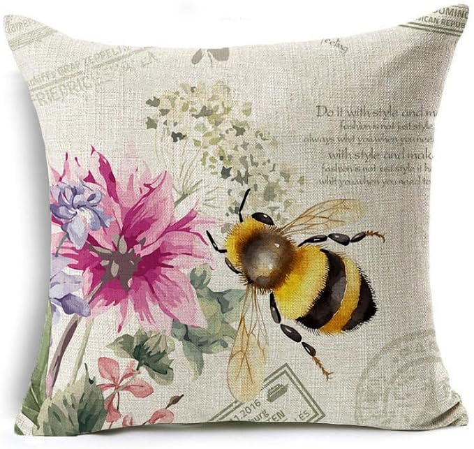Outdoor Pillows Waterproof Garden Decoration Bee Butterfly Dragonfly Ladybug Pillow Case Leaf Lavender Flower Decorative Throw Pillow Covers 18 x 18 Inches Set of 4 outdoor pillow covers 18x18