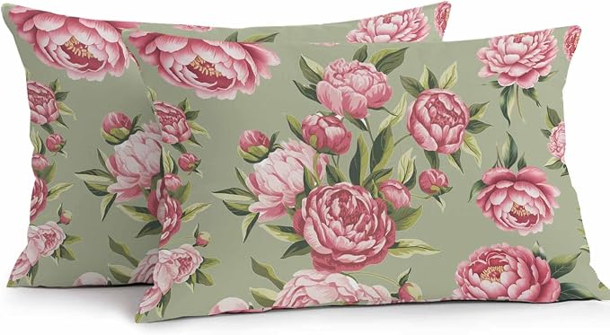 Flowers Vintage Outdoor Pillow Covers 20x12 Inch Lumbar Pillow Covers Set of 2 Waterproof Decorative Throw Pillow Cases Green Leaves Pastoral Floral Country Cushion Covers for Patio Furniture Garden