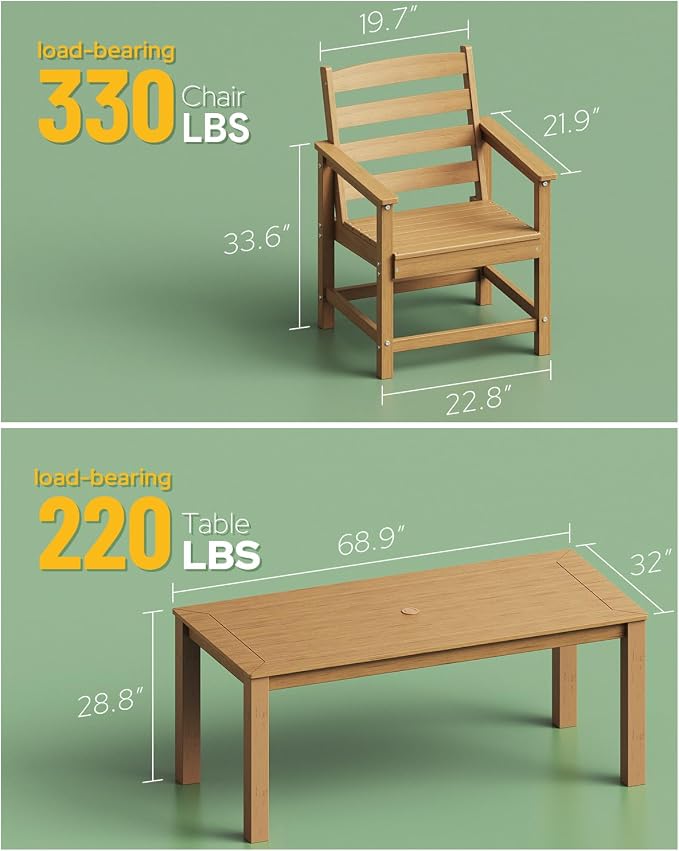 Outdoor HDPE Patio Dining Chair Set of 2, All-Weather Outdoor Chair, Patio Furniture for Garden, Backyard, Deck (Teak)