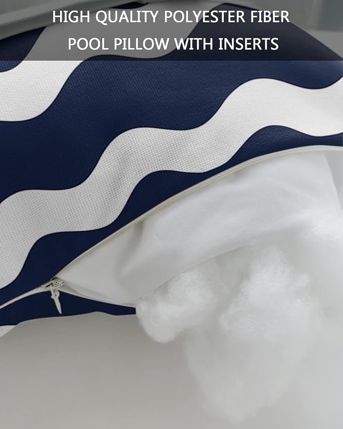 Outdoor Pillows Covers with Inserts Navy Blue Wavy Stripes Waterproof Recliner Pillow with Adjustable Strap Throw Pillows for Patio Furniture Pool Lounge Chair, 11x16 inch, 1PCS
