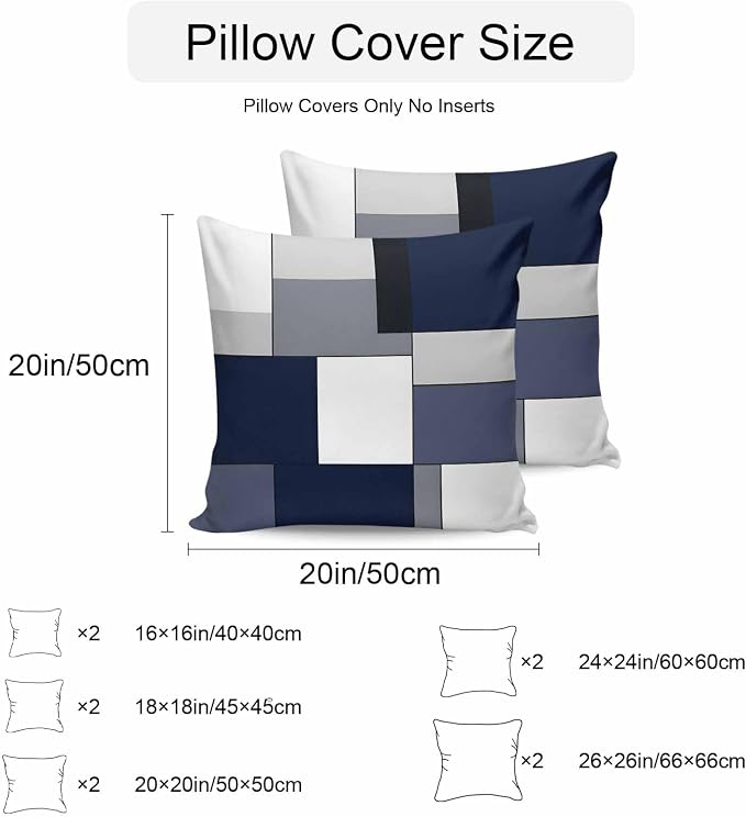 Modern Blue White Grey Plaid Outdoor Pillow Covers 16x16in Pack of 2 Waterproof Pillowcase Abstract Geometric Checkered Decorative Throw Cushion Case for Patio Couch Sofa