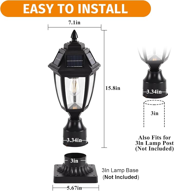Solar Post Lights 2 Pack, Motion Sensor Solar Post Light without Base | Solar Post Lantern Without Pier Mount Base, Waterproof Solar Powered Post Light Fixture for Patio Yard Garden