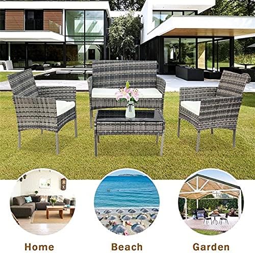 Three Colors Patio Furniture Set Outdoor Living Room Balcony Rattan Furniture Four-Piece-Brown Outdoor Furniture (Color : B) (A)
