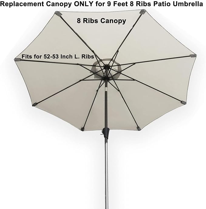 9ft Market Patio Umbrella Replacement Canopy, UV Protective, Fade Resistant, Vented Design for Outdoor Use (Beige White Stripe)