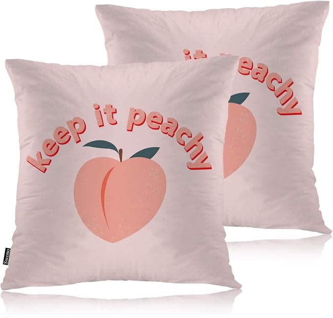 Swono Peach Throws Pillows Covers for Couch, Keep It Peachy Decorative Pillow Cases for Men Women, Peach Pink Comfortable Pillow Cushion Cover Pack of 2 18"X18" for Home Sofa Bed